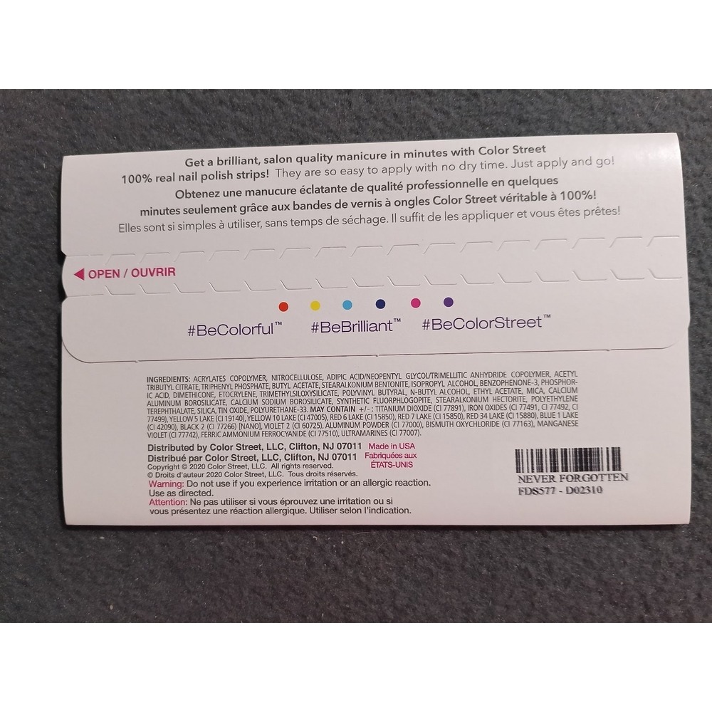 Color Street Nail Polish Strips 16 Long-Lasting Strips Never Forgotten - Picture 2 of 3